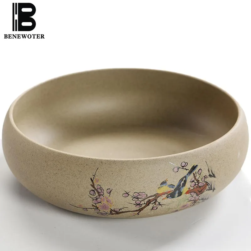 

Chinese Style Tea Ceremony Accessories Ceramic Coarse Pottery Tea Wash Hand Painted Vintage Pattern Flower Pot Office Fish Tanks