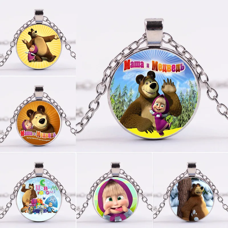 

Russia Masha Time gem Alloy glass pendant necklace Fashion hanging accessories Creative gift for kids