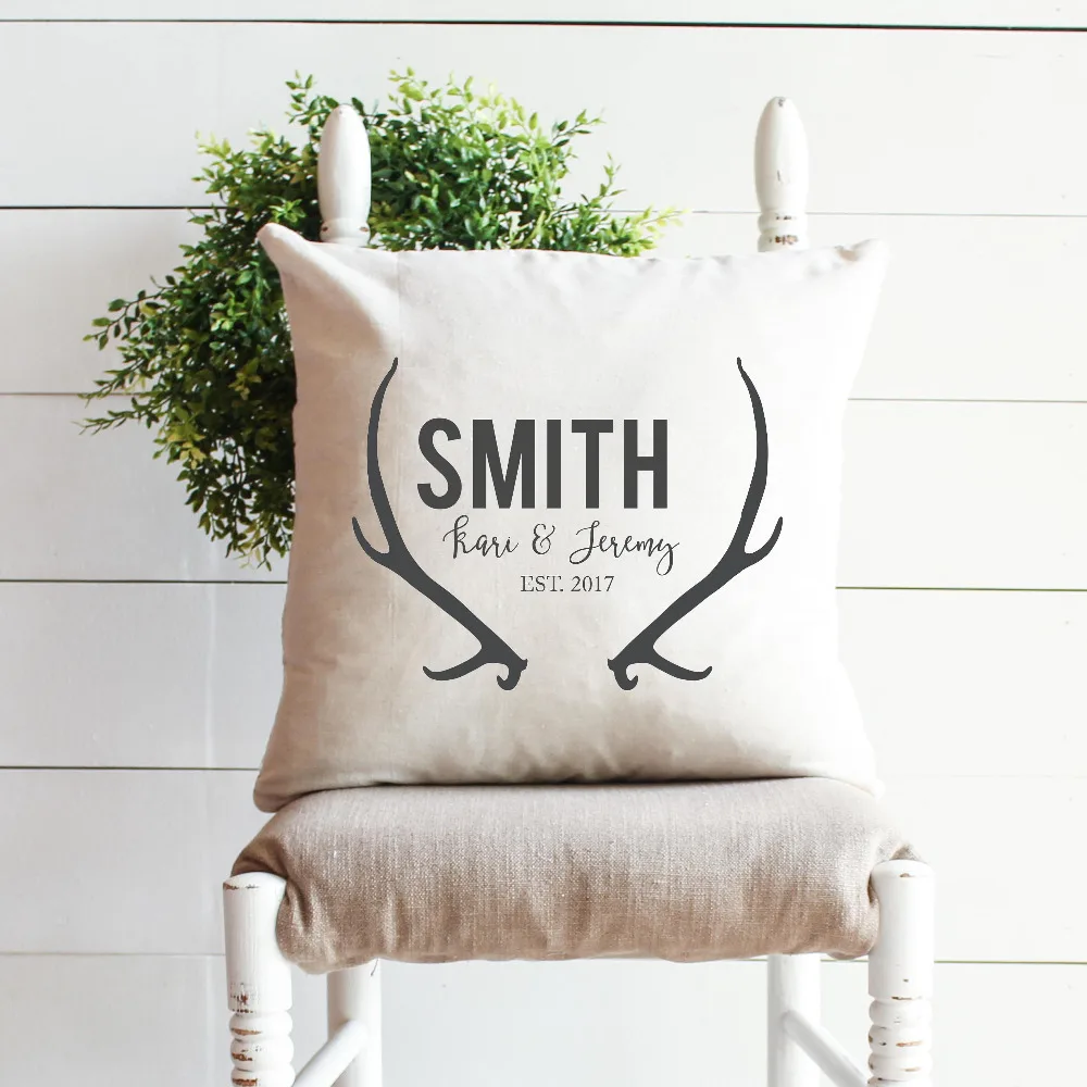 Personalized Wedding Antler Couple Pillow Cover Wedding Favor