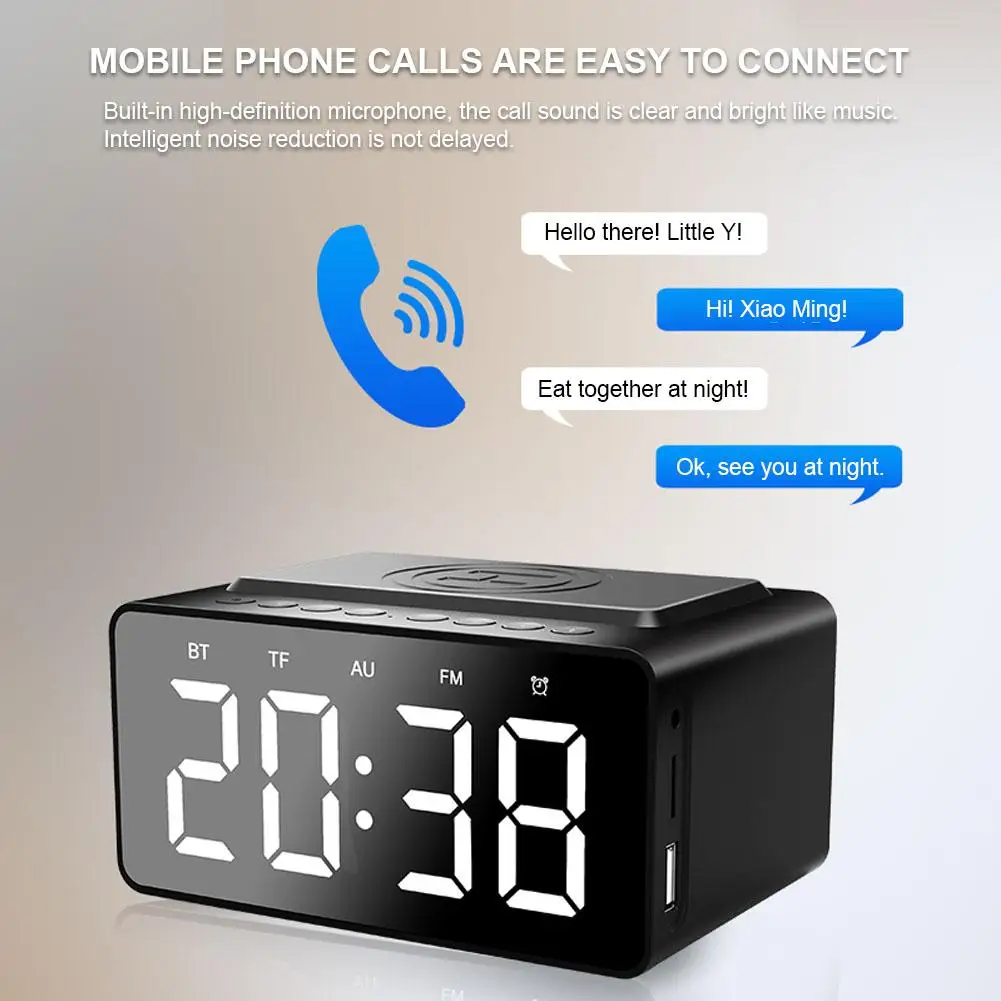 BT508 с беспроводной зарядкой Bluetooth динамик часы светодиодный Будильник внешний