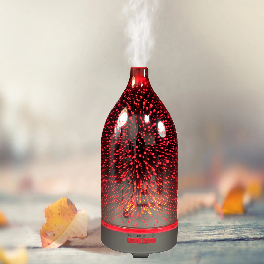 3D лист светодиодный ночник увлажнитель воздуха стекло в форме вазы аромат