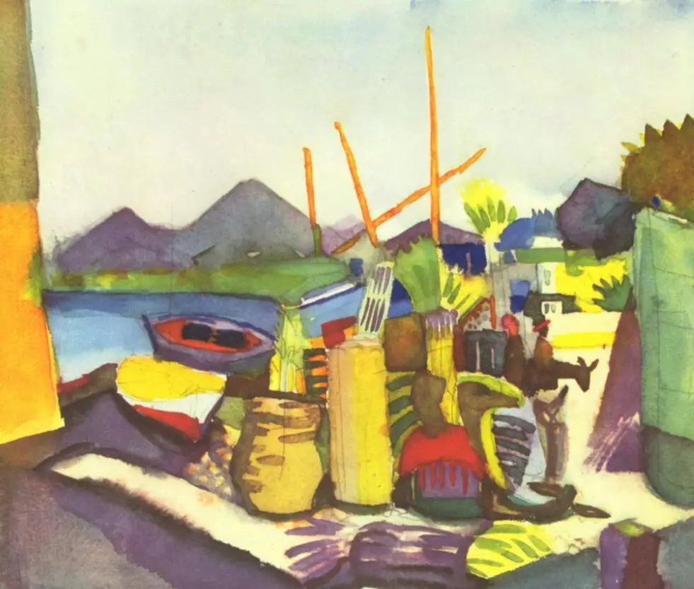 High quality Oil painting Canvas Reproductions Landscape near Hammamet (1914) By August Macke hand painted | Дом и сад
