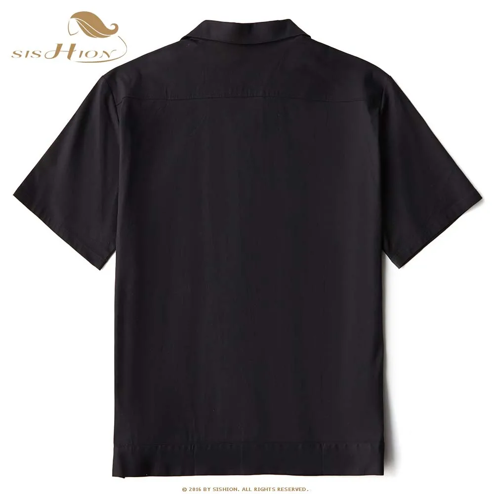 SISHION Leopard Men Shirt ST125 Cotton Short Sleeve Button Up Bowling Punk Black chemise homme Vintage Retro Shirt ST125