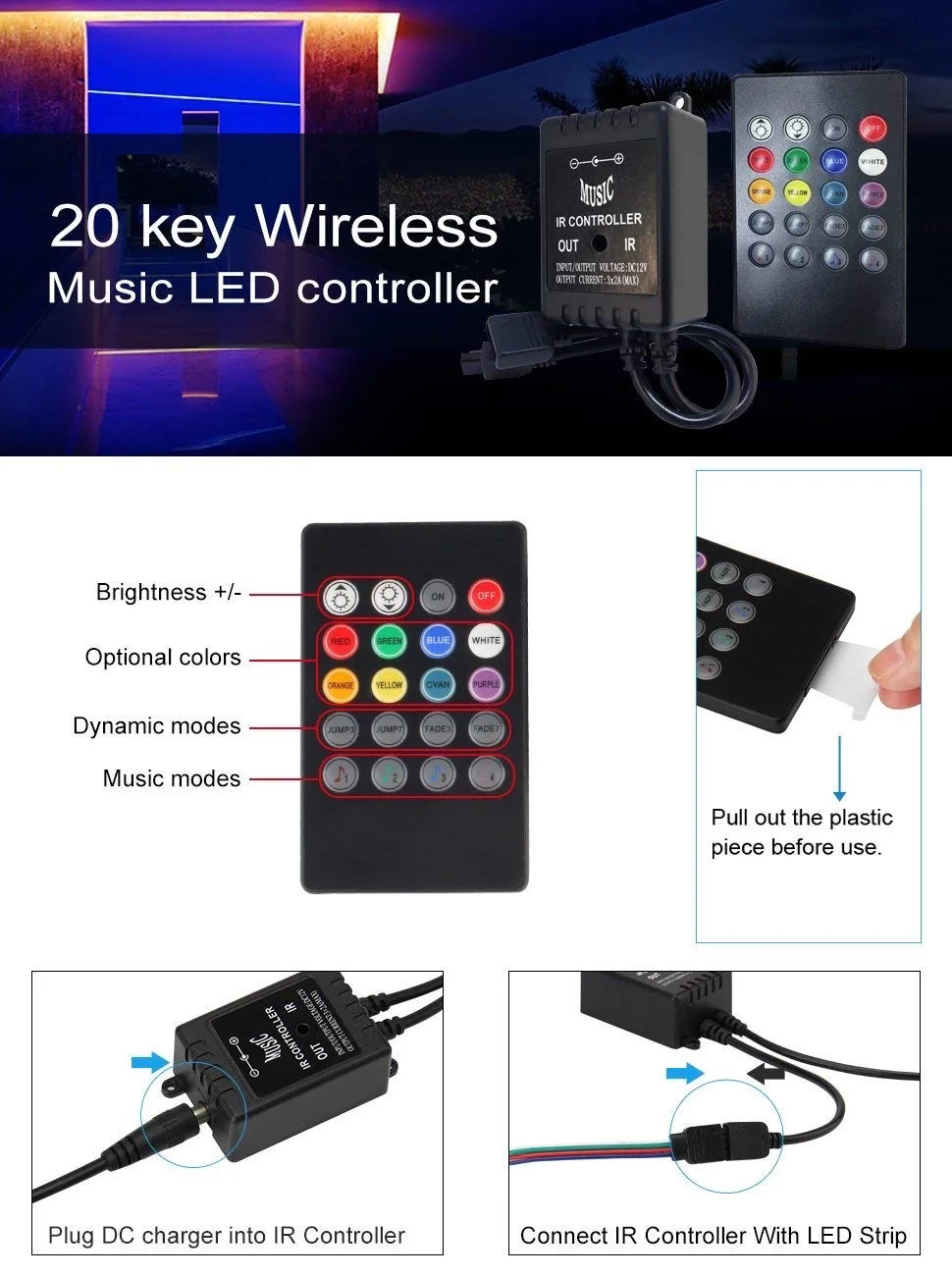 WiFi музыкальный 44key светодиодный светильник 5 м 10 м 15 м SMD 2835 RGB лента 12 В гибкий веревочный светильник+ 12 В 2A 3A 5A адаптер питания для дома