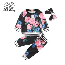 Одежда с цветочным рисунком для новорожденных девочек, комбинезон, боди, штаны, комплект одежды