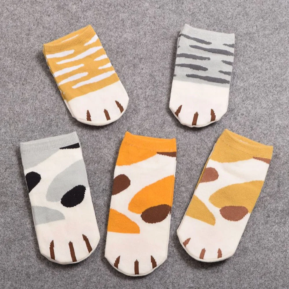 5 цветов, женские хлопковые милые короткие носки с изображением кота, отпечаток когтя, короткие носки для девушек, чулочно-носочные изделия, носки с принтом в виде собачьих лап