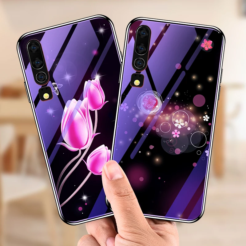 Роскошный стеклянный чехол с цветком тюльпана для huawei Honor 8x max 8 9 Lite 10 Play V20 7x 7a v9