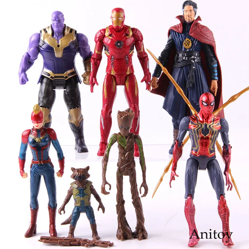 С принтами "Marvel", "Мстители", "Капитан с героями комиксов Марвел, Капитан Америка" Человек-паук "Dr странные реактивный енот статуэтки коллекционные модели игрушки 5-7 шт./компл - Цвет: B