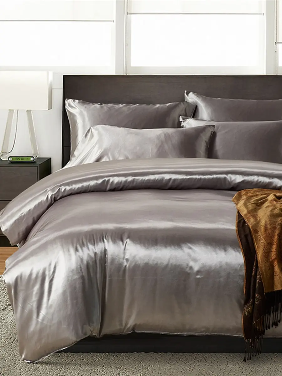 

3 Pcs Duvet Cover Set European Style Solid Colour Silk Imitation Soft Bed Cover Set