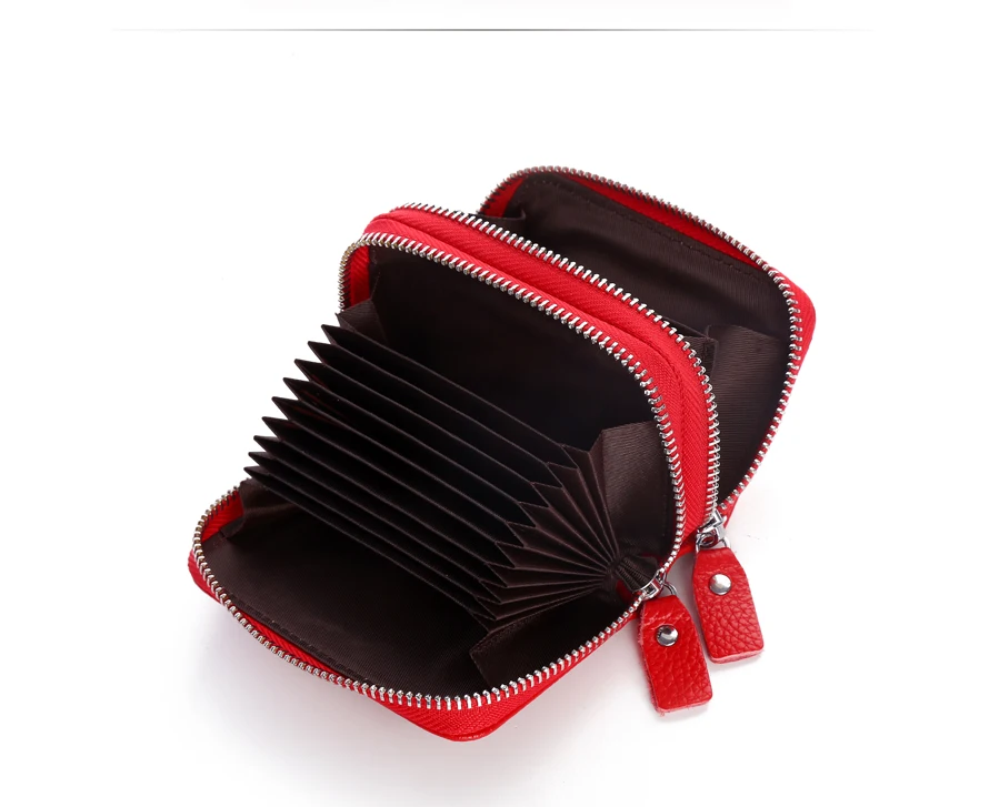 Fashion Brand Genuine Leather Women Card Holder Double Zipper Large Capacity Female ID Credit Card Case Bag Wallet