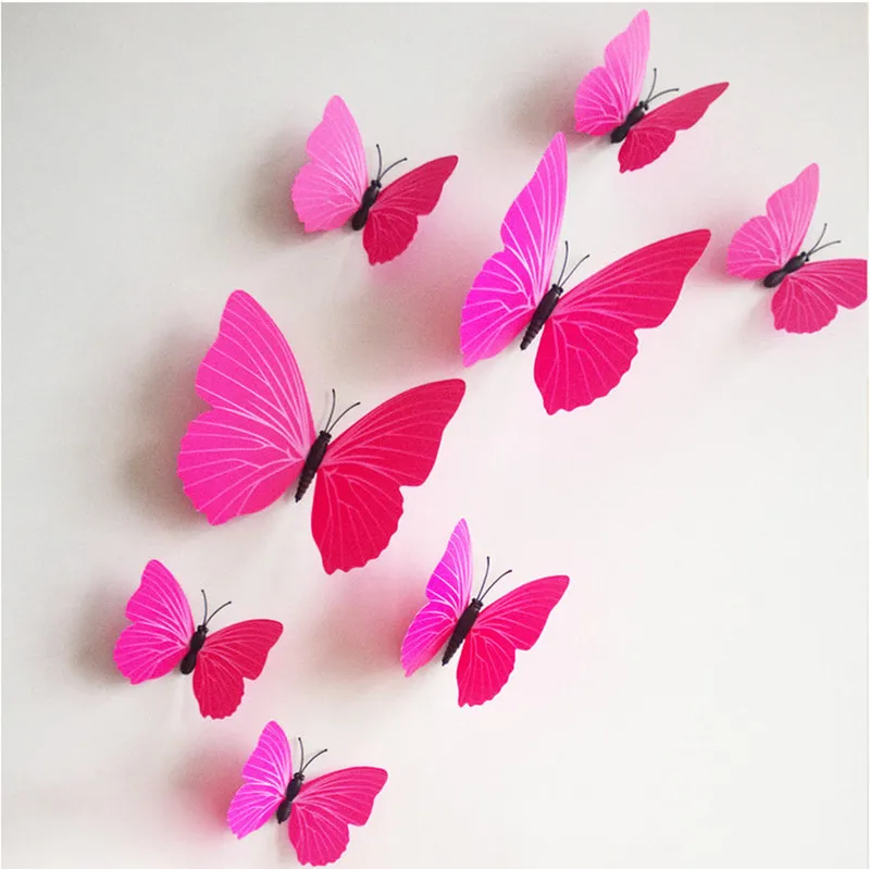 12 шт./компл. ПВХ 3D бабочка Форма настенные наклейки для украшения дома ТВ фон Дети Спальня Наклейка на стену мульти Цвет DIY Декор - Цвет: Rose