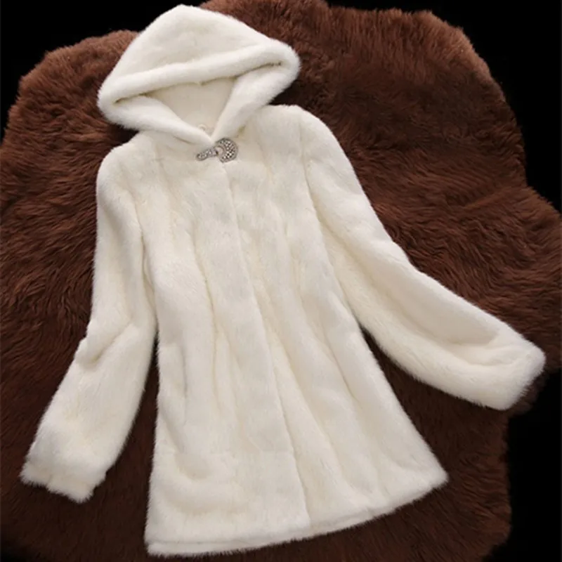 

6XL Plus Size Women Winter-clothing Marten Overcoat Medium-long Synthetic Mink Fur Coat with a hood Faux Fur Hooded Jacket
