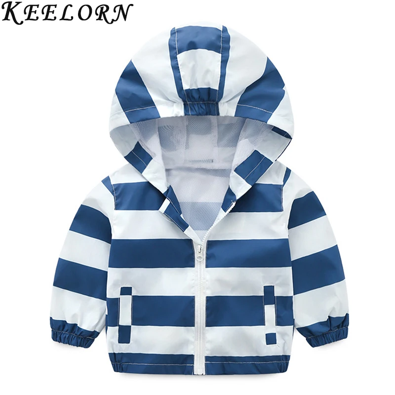 

Keelorn Boys Coats New Autumn Children Outerwear Kids Waterproof Jacket Colorful Stripe Windbreaker Hooded Sun-proof Clothing