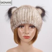 Новое поступление! женская вязаная шапка с черепами из натурального меха норки,, милый норковый мех, теплая зимняя шапка, роскошные шапки из натурального меха