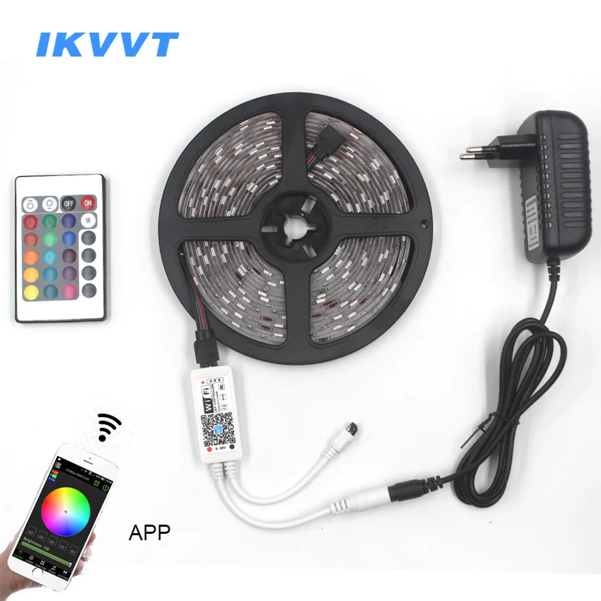 

IKVVT 5050 RGB WIFI LED Strip light Waterproof 30LEDS/m RGB LED Ribbon Tape Diode Tira WIFI Wireless Controller 12V Power Supply