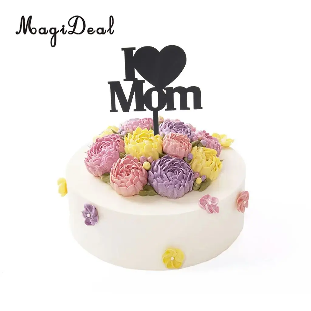 MagiDeal Love Mom Mum Acrylic Cake Topper Mothers Day Birthday Party Mirror Cake Baking Decoration Supplier