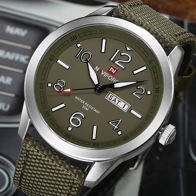Online Luxus Marke NAVIFORCE Outdoor Sport Männer Uhr Armee Grün Militärischen Herren Quarz Armbanduhr Woche Display Mode Business Uhr