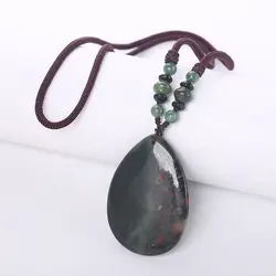 Jade Pendant Цепочки и ожерелья Для женщин длинной цепи Water Drop ювелирные Исцеление Кристалл Канат с орнаментом бусы свитер цепи рейки бусины