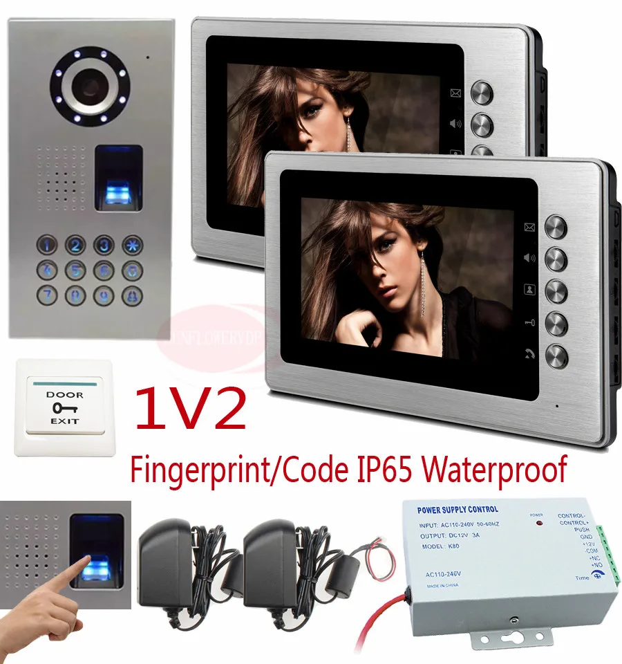 

Home Security 7 inch TFT LCD Monitor Video Door phone Intercom System With Night Vision Outdoor Camera Fingerprint/code unlock