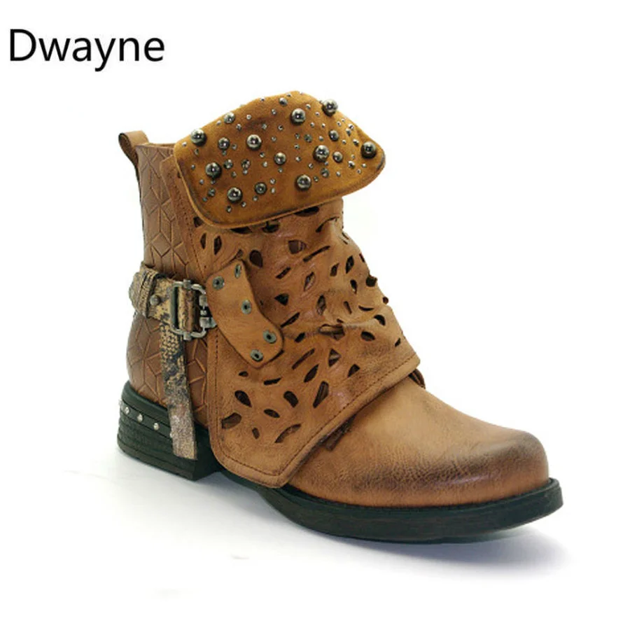 

Dwayne New Women Rhinestone Winter Boots Zipper Rivet Buckle Lace-up Ankle Western Boots Cowboy Round Toe Women Shoes size 36-41