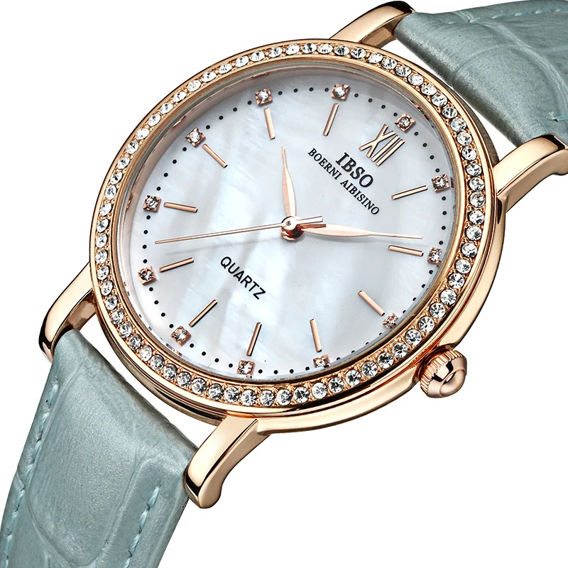 Beste IBSO Merk Mode Vrouw Horloges Lederen Band Horloge Vrouwen Luxe Kristal Diamant 2018 Quartz Horloges Montre Femme
