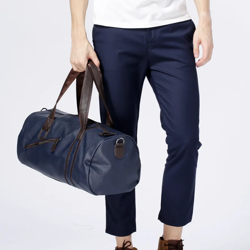 TEMENA Large Men PU Leather Sport Gym Bag For Men Fitness Training