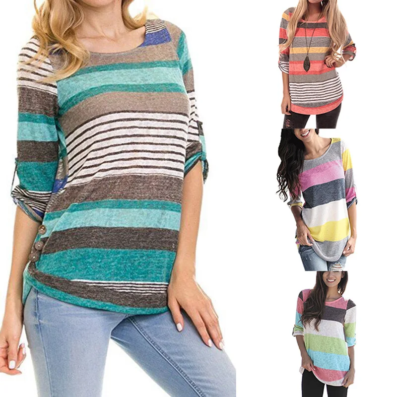 Модная Полосатая Футболка для беременных, футболка с рукавом три четверти и круглым вырезом, женская верхняя одежда для беременных женщин, Футболка для беременных