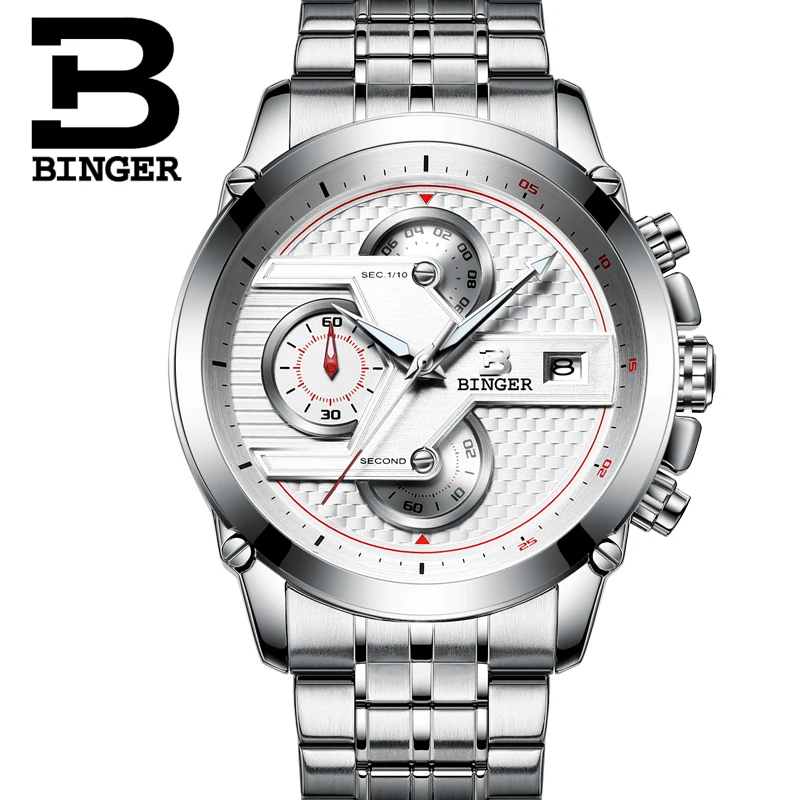 

Switzerland luxury watch BINGER brand quartz Men's Big Dial Designer Chronograph Water Resistant multifuncti Wristwatches B-9018