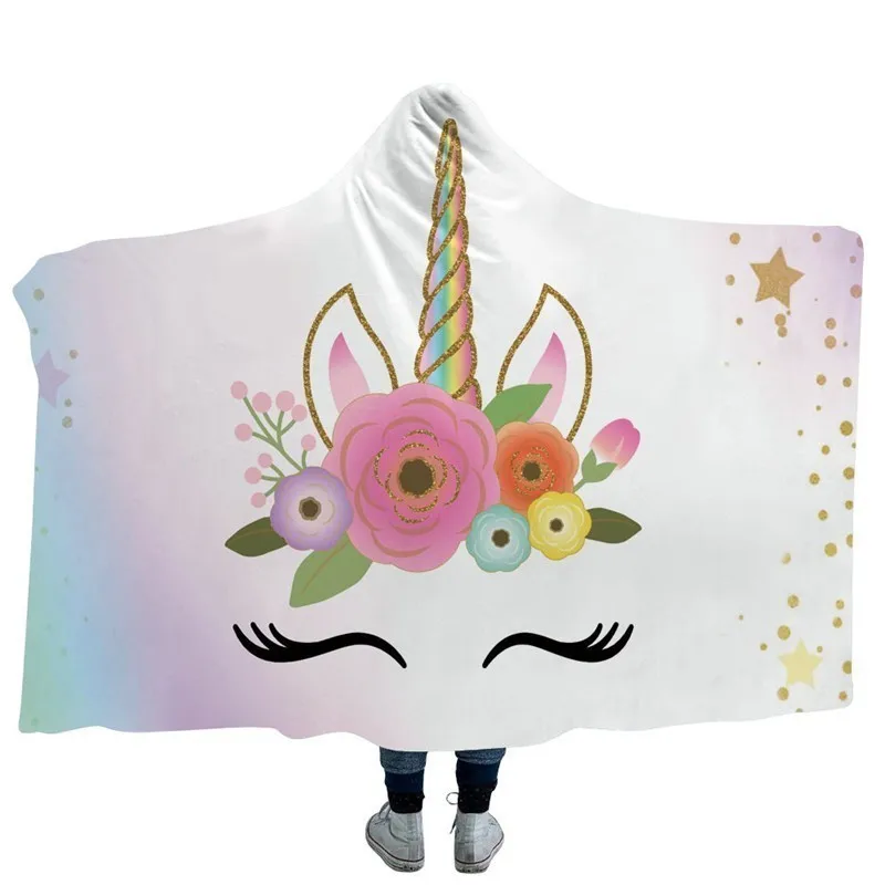 Бархатное одеяло с капюшоном и цветочным рисунком единорога для взрослых и детей, супер мягкое теплое переносное одеяло для кровати, дивана - Цвет: Model 3