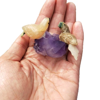 

Natural Amethyst Cluster Gemstone Crystal Carved Bird Figurine Amethyst Topaz Sodalite Quartz Crystal Parrot