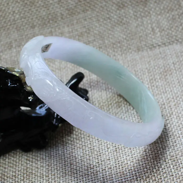 

5781 Chinese Hand-carved Emerald Green stoneite stone Gems Bracelet Bangle 59mm