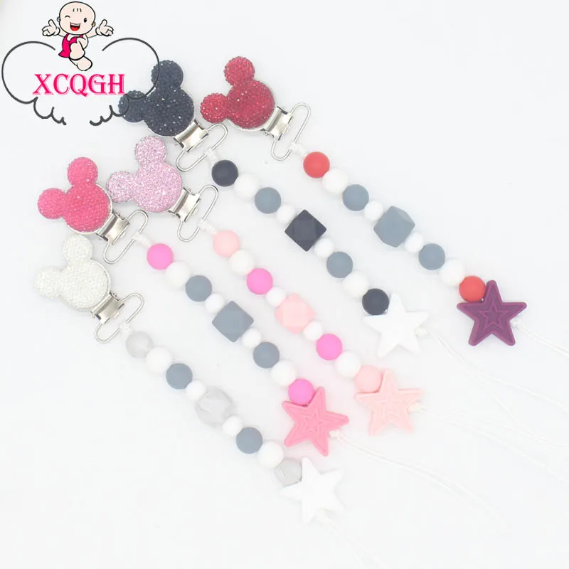 XCQGH 1 pièces Bling Bling bébé garçon fille porte-sucette chaîne mâcher Silicone perles infantile attache sucette