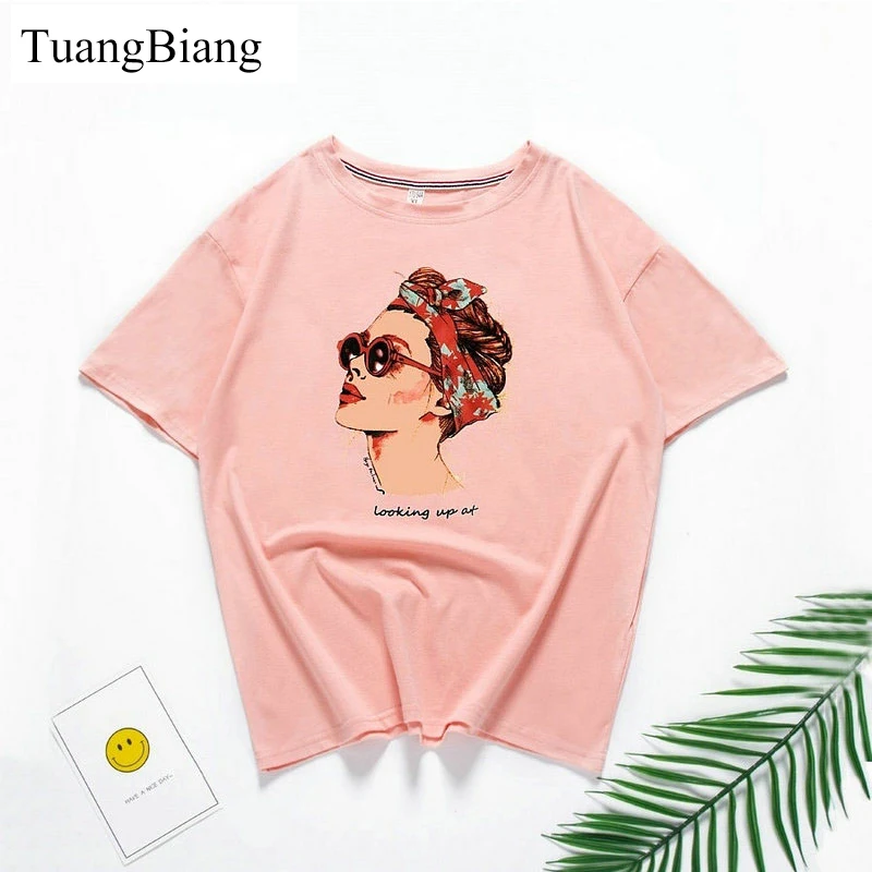 TuangBiang 2018 Vogue Casual divertido T Camisas de mujer Tops de algodón de verano Camiseta mujer Camiseta Rosa Camiseta mujer Camiseta femenina