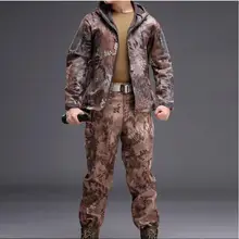 Тактический Софтшелл охотничий набор Мужская зимняя уличная спортивная водонепроницаемая дышащая охотничья рыболовная биомеханическая камуфляжная куртка+ брюки