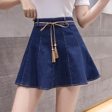 Harajuku жемчуг Бисер джинсовые юбки женские Лето Высокая Талия плетением в стиле пэчворк и джинсовая юбка мини-юбка с принтом юбки faldas mujer