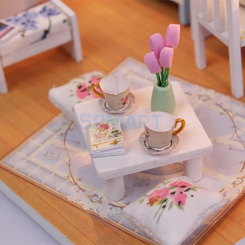DIY 3D Wooden Handcraft Miniature Doll House Kit Bedroom with LED Lights & Furniture - Adalelle's Room & Hemiola's Room