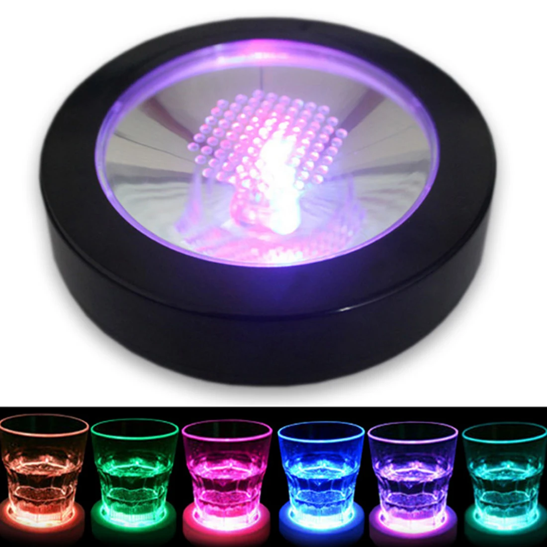 New Creative Round Shape LED Light Up Coasters Light Flash Drink Cup