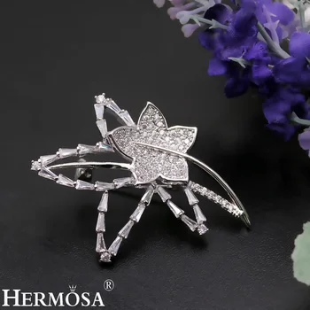 

Hermosa HERMOSA Floral Design White Zircon Brooches For Women Shiny Fashion Wedding Jewellery Party New Girls Gift