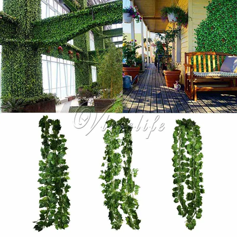 

2.3m 5Pcs Green Artificial Plants Sleaf Rohdea Grape Vine Fake Foliage For Wedding Party Garden Home Indoor /outdoor Decor