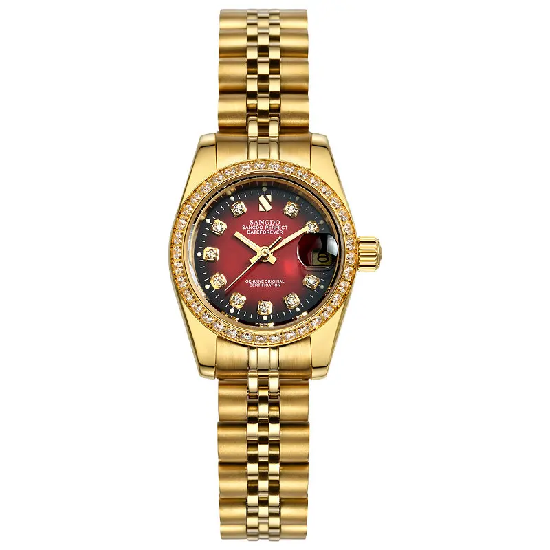 

Luxury SANGDO watch women luminous gold Stainless steel Automatic mechanical gold waterproof calenda watch relogio feminine