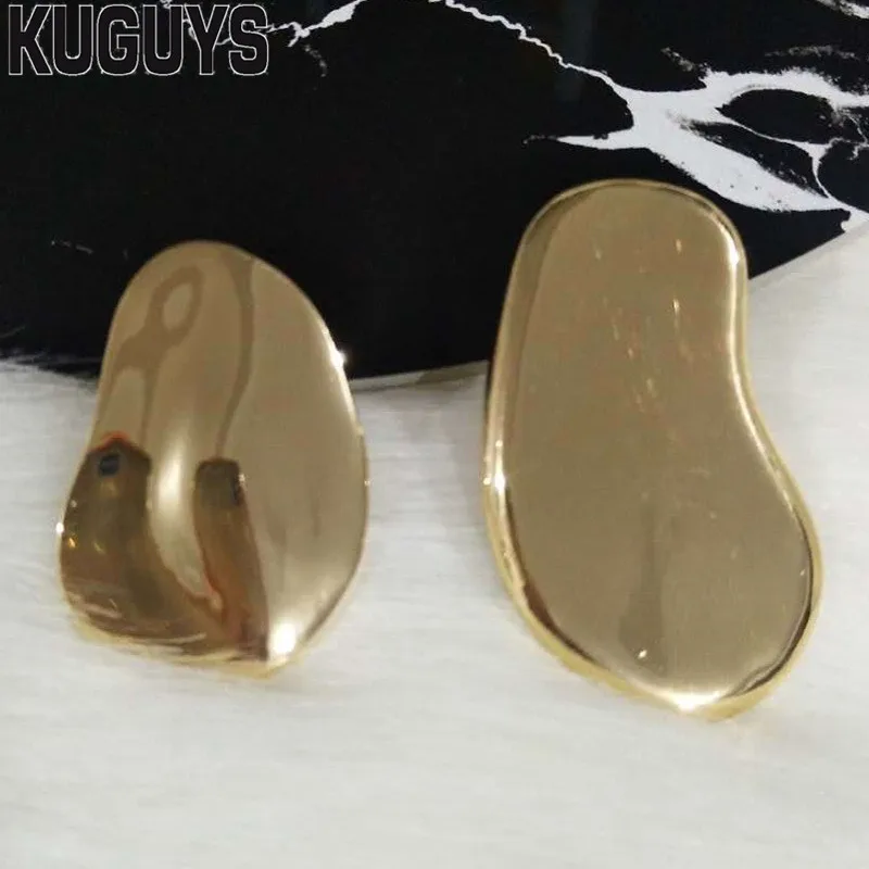 

KUGUYS Fashion Jewelry Trendy Metal Vintage Large Earrings for Women Vintage Metal Asymmetry Stud Earring Brincos Accessories
