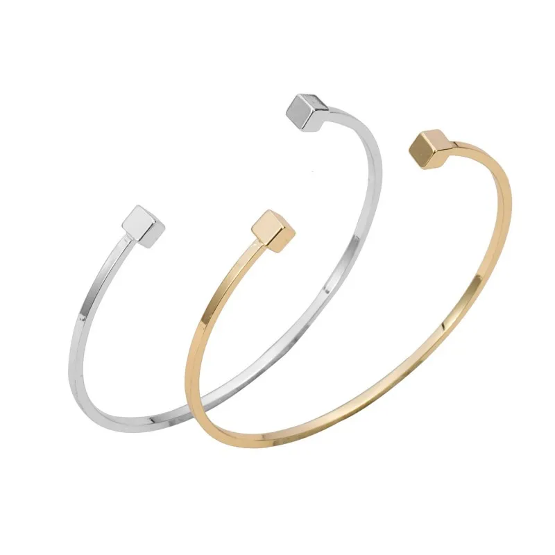 2015 New Gold and Silver Adjustable Double Square Bar Women Brcacelet Bangles Simple Open Bar Bangles