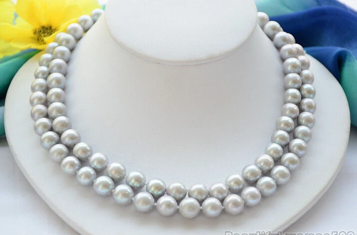 

>>>>>Z6474 AA++ 2strands 11mm ROUND GRAY Freshwater cultured PEARL NECKLACE