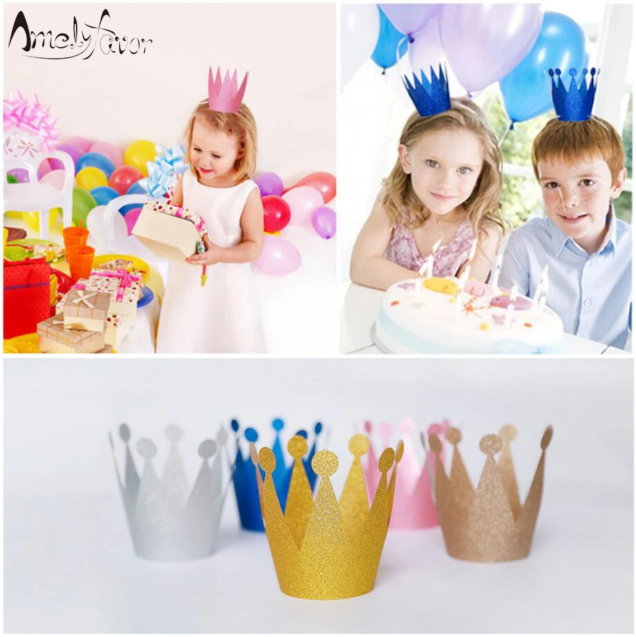 

6pcs/lot Adult Child Crown Cap Party Supplies Birthday Party Baby Shower Hat Prince and Princess Shiny Plastic
