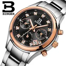 Switzerland Binger Women’s watches luxury quartz waterproof full stainless steel Chronograph Wristwatches clock BG6019-W3