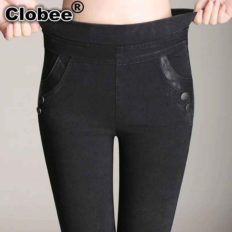 

Big Yards Lmitation Jeans Pants Women 2018 Spring Autumn Elastic Waist Trousers Ladies Vintage Pencil Slim Skinny Jeans 2283