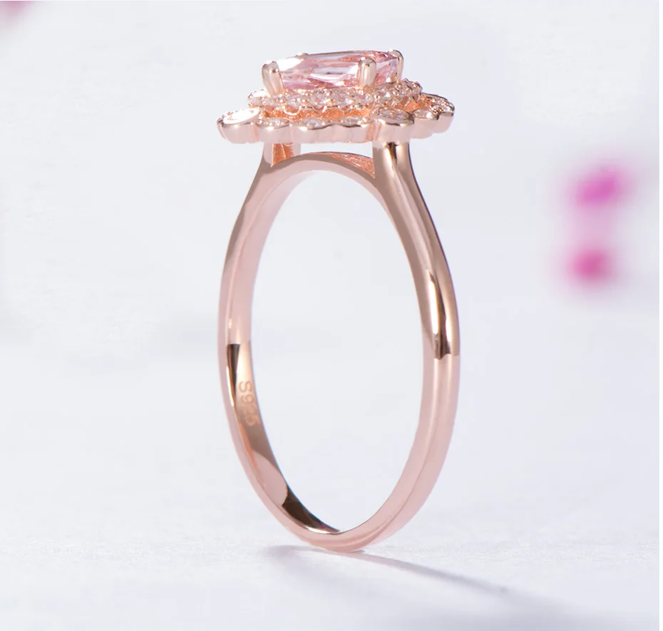 Kuolit 0.7CT натуральный морганит драгоценный камень кольца для женщин 925 пробы серебро розовое золото кольцо Свадьба Помолвка хорошее ювелирное изделие