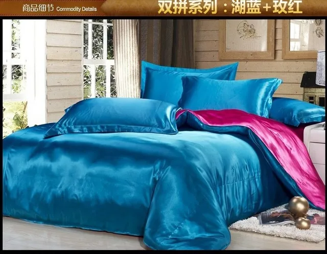 green blue hot pink silk satin bedding comforter set king queen full full sheet