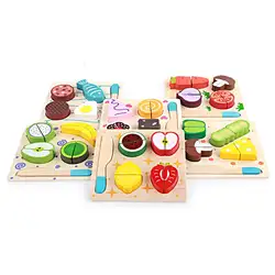 Прекрасный набор из 6 предметов, деревянные фрукты, овощи, мясо, торт, Детская кухонная игрушка с компьютерным управлением, подходит для