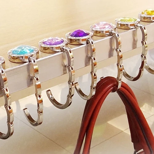 New Arrival Foldable Handbag Purse Hanger Convenient Table Hook Hang Round Rhinestone Holderin